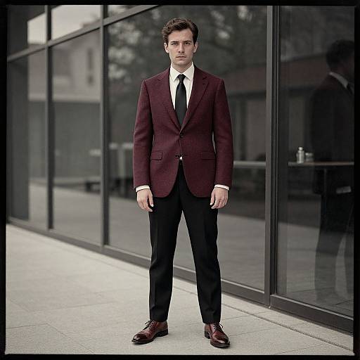 Confident Man in Burgundy Wool Suit