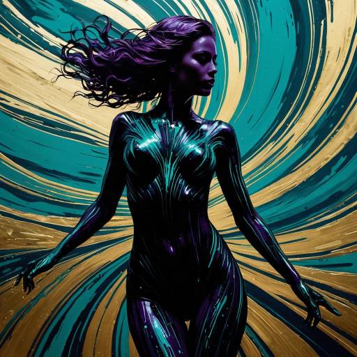 Neon Abstract Portrait of Woman in Purple and Teal