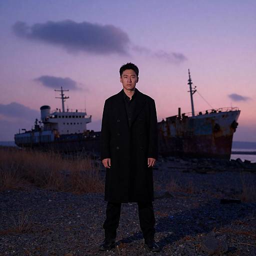 Man in Black Coat at Dusk
