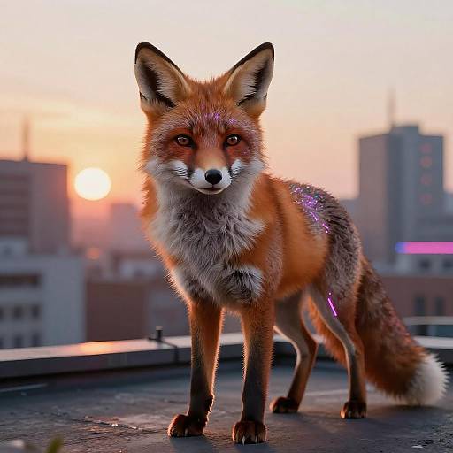 Neon Cyberpunk Fox on Urban Rooftop