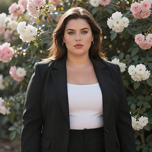 Plus Size Woman in Black Suit Outdoors