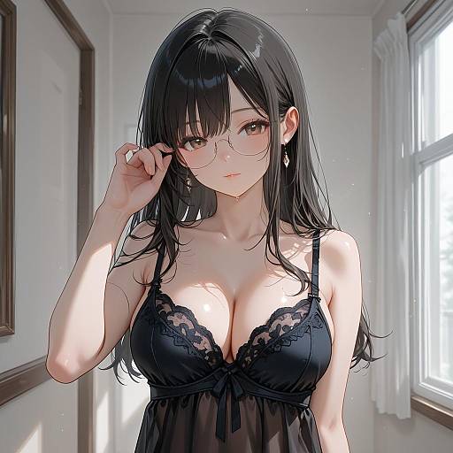 Seductive Girl in Lingerie with Glasses