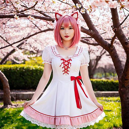 Anime Girl Cosplay in Cherry Blossom Garden