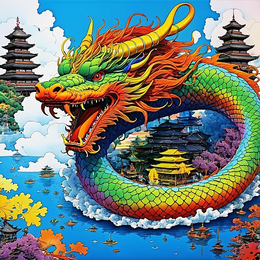 Colorful Dragon in Vibrant Water Wallpaper Colorful Dragon in Vibrant Water Wallpaper