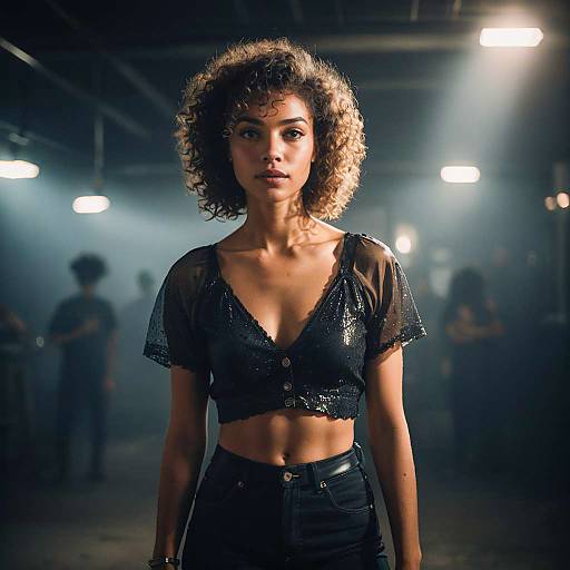 Curly Haired Woman in Sheer Crop Top
