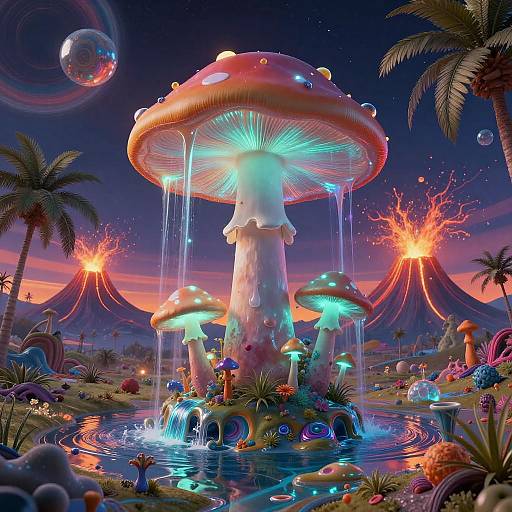 Psychedelic Mushroom Forest on Bismuth Planet
