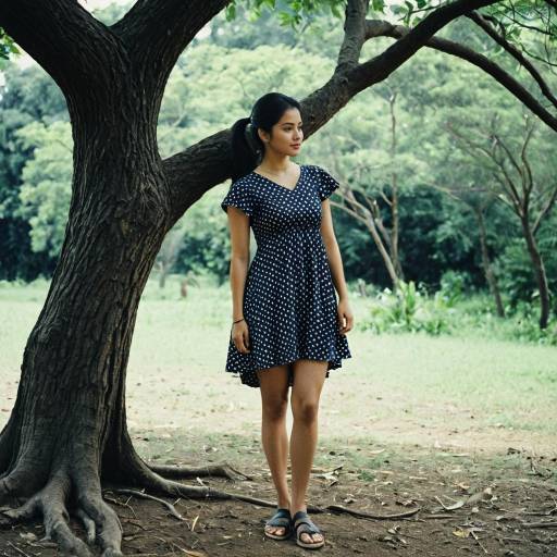 Young Woman in Polka Dot Dress Outdoors