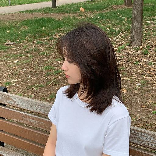 Woman with Blunt Layered Hair in Park