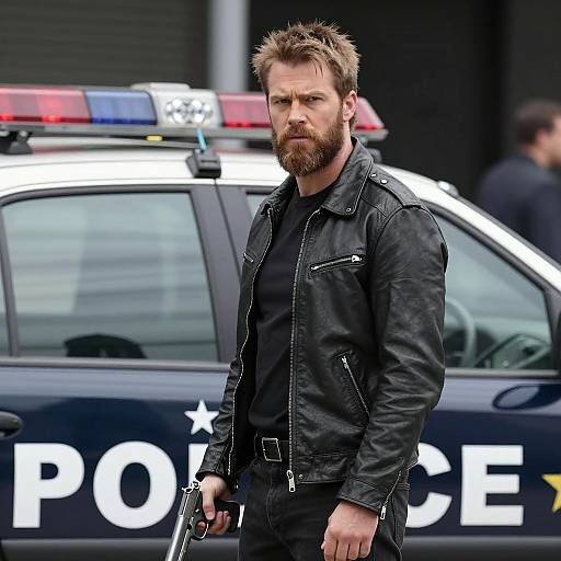 Intense Bearded Man with Handgun