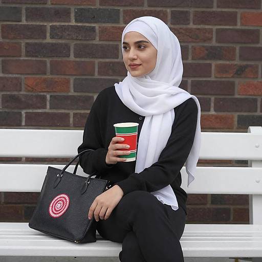 Young Woman in White Hijab Sitting
