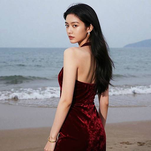 Poised Woman on Dawn Beach