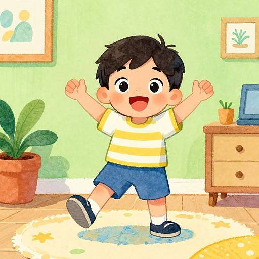 Vibrant Naive Illustration of Happy Boy