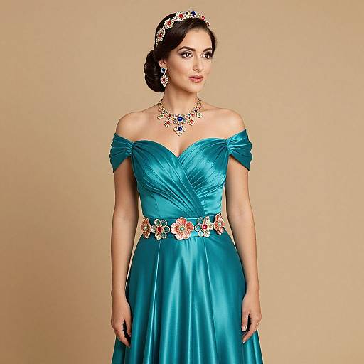 Elegant Teal Satin Party Dress