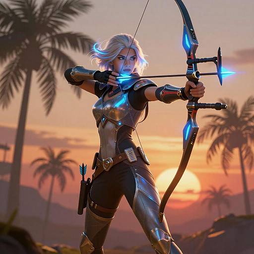 Fierce Female Archer in Futuristic Style
