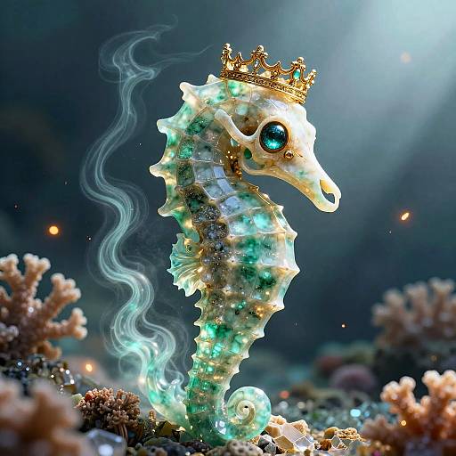 Glowing Jade Seahorse Skull Art