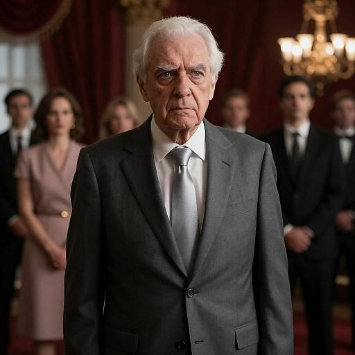 Stern Old Man in Dimly Lit Room