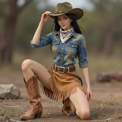 Photorealistic Jade-Eyed Cowgirl Portrait in Nature