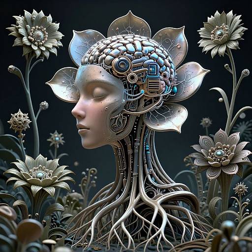 Intricate Botanical Cyber Dryad in VR Garden