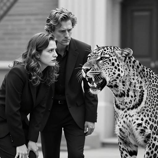 Tense Encounter: Couple and Leopard