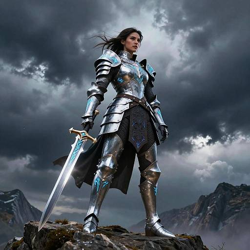 Female Fantasy Warrior in Silver Armor