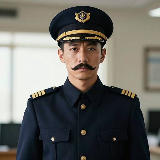 Stern Male Naval Pilot Portrait