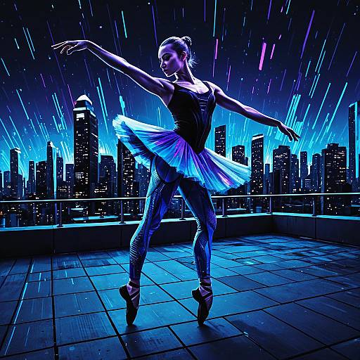 Futuristic Ballet Dancer on Urban Rooftop