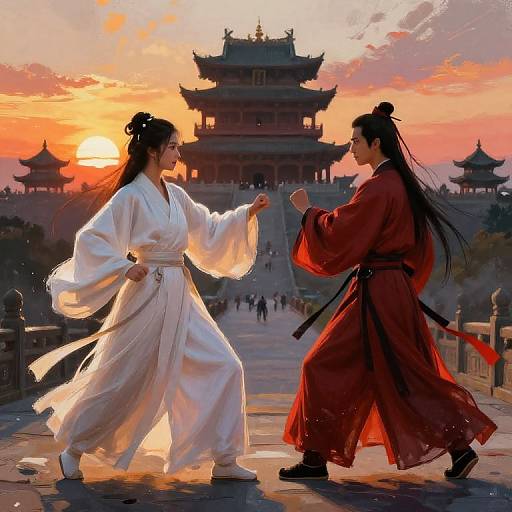 Epic Martial Arts Duel at Sunset