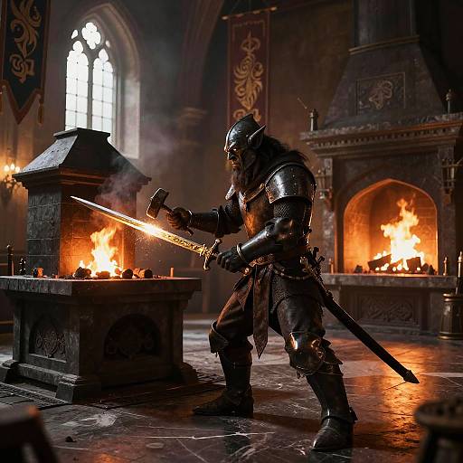 Troll Blacksmith Forging Golden Rapier