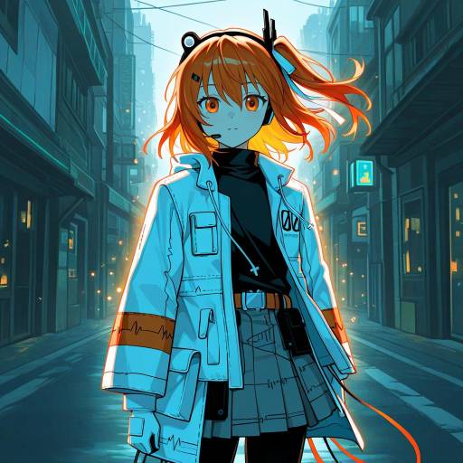 Futuristic Cowboy Girl in Twilight Village