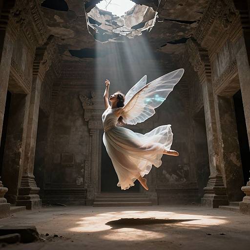 Ethereal Dancer in Abandoned Temple