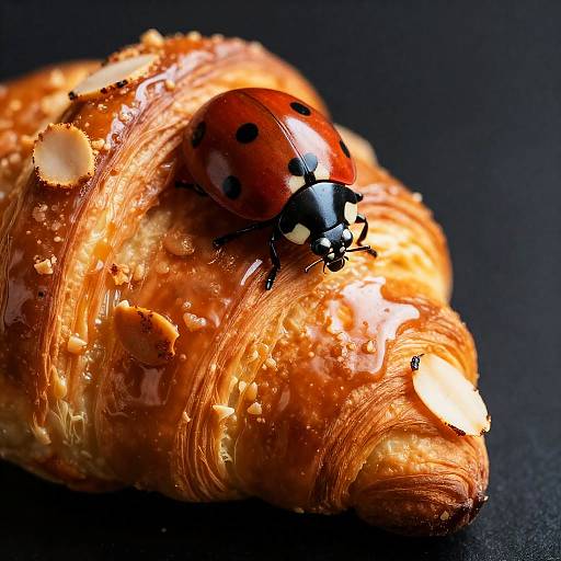 Photorealistic Croissant with Honey and Ladybug