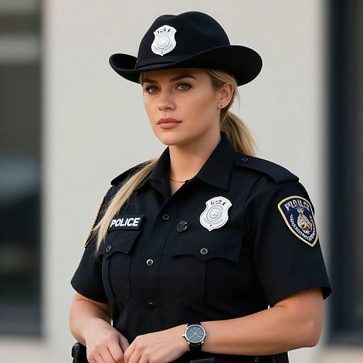 Female Police Officer in Black Uniform
