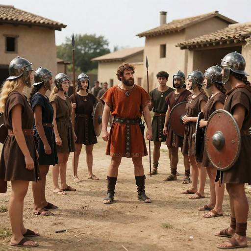 Dramatic Roman Village Gathering Scene