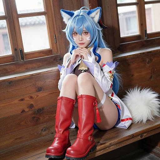 Blue-Haired Cosplayer with Cat Ears