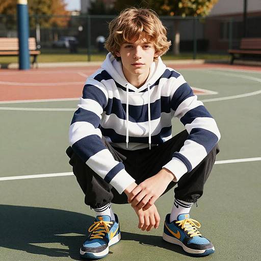 Teen Boy Bob Cut on Basketball Court