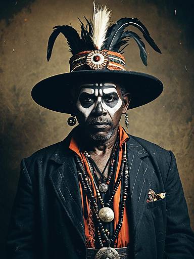 Man in Witch Doctor Costume with Face Paint