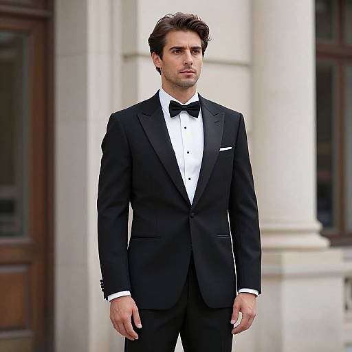 Man in Classic Tuxedo Outside Building