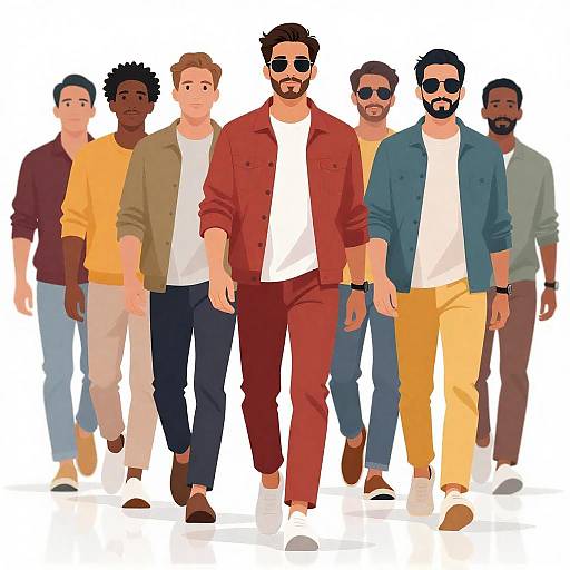 Diverse Group of Men in Casual Walk