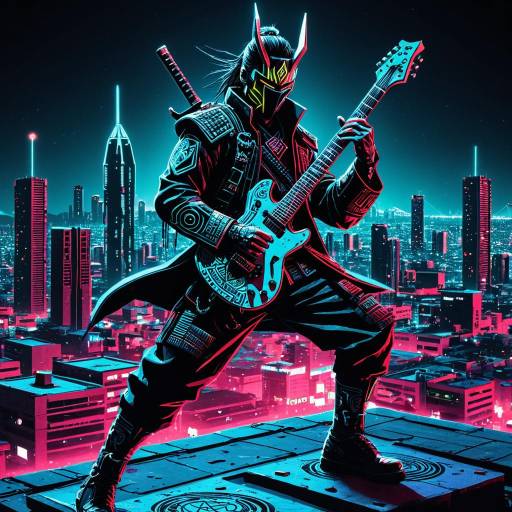 Cyberpunk Samurai Jamming in Neon City