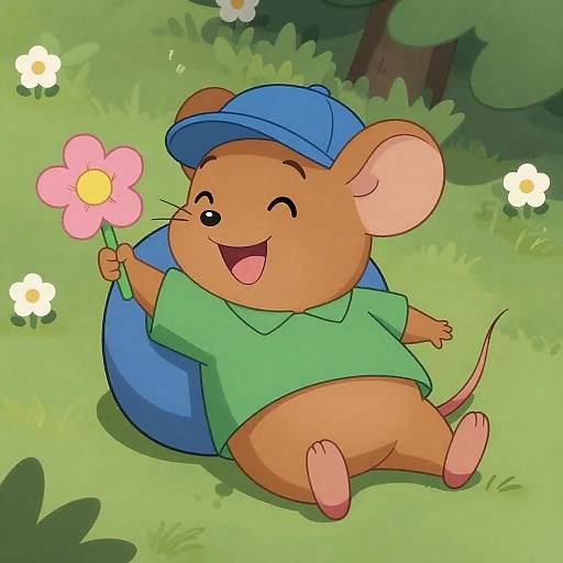 Playful Cartoon Mouse in Nature