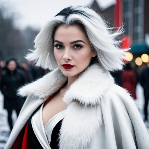 Woman in White Fur-Trimmed Coat with Two-Tone Hair