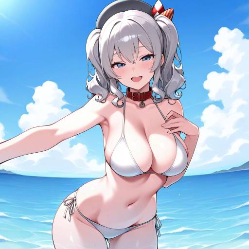 Cheerful Girl in a White Bikini