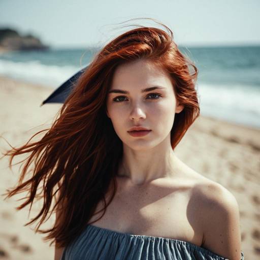 Red-haired Woman Portrait at Beach