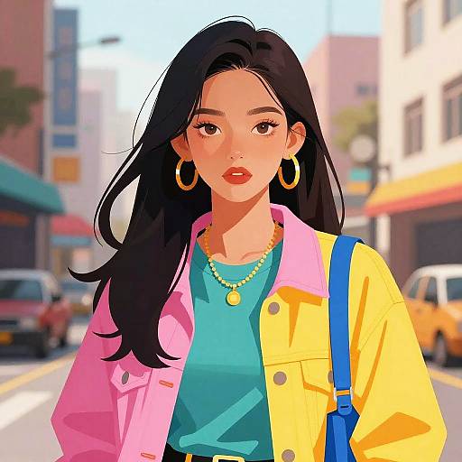 Stylish Young Woman in Colorful Urban Outfit