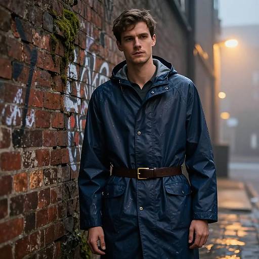 Thoughtful Man in Misty Urban Alley