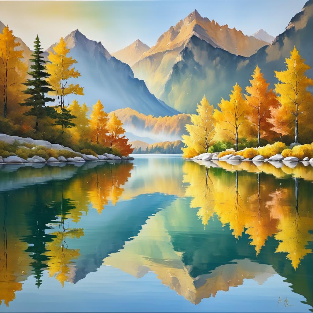 Serene Autumn Lake with Mountain Reflections