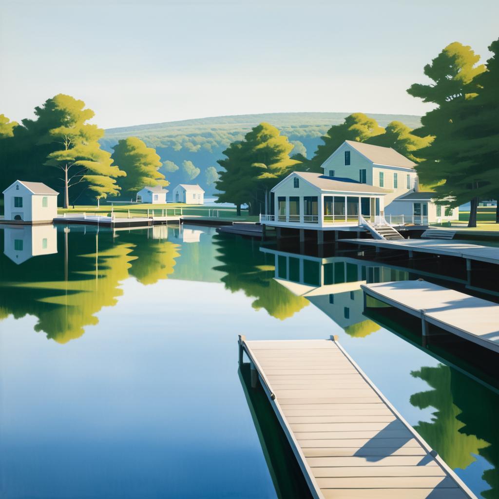 Serene Lakeside Docks Inspired by Hopper