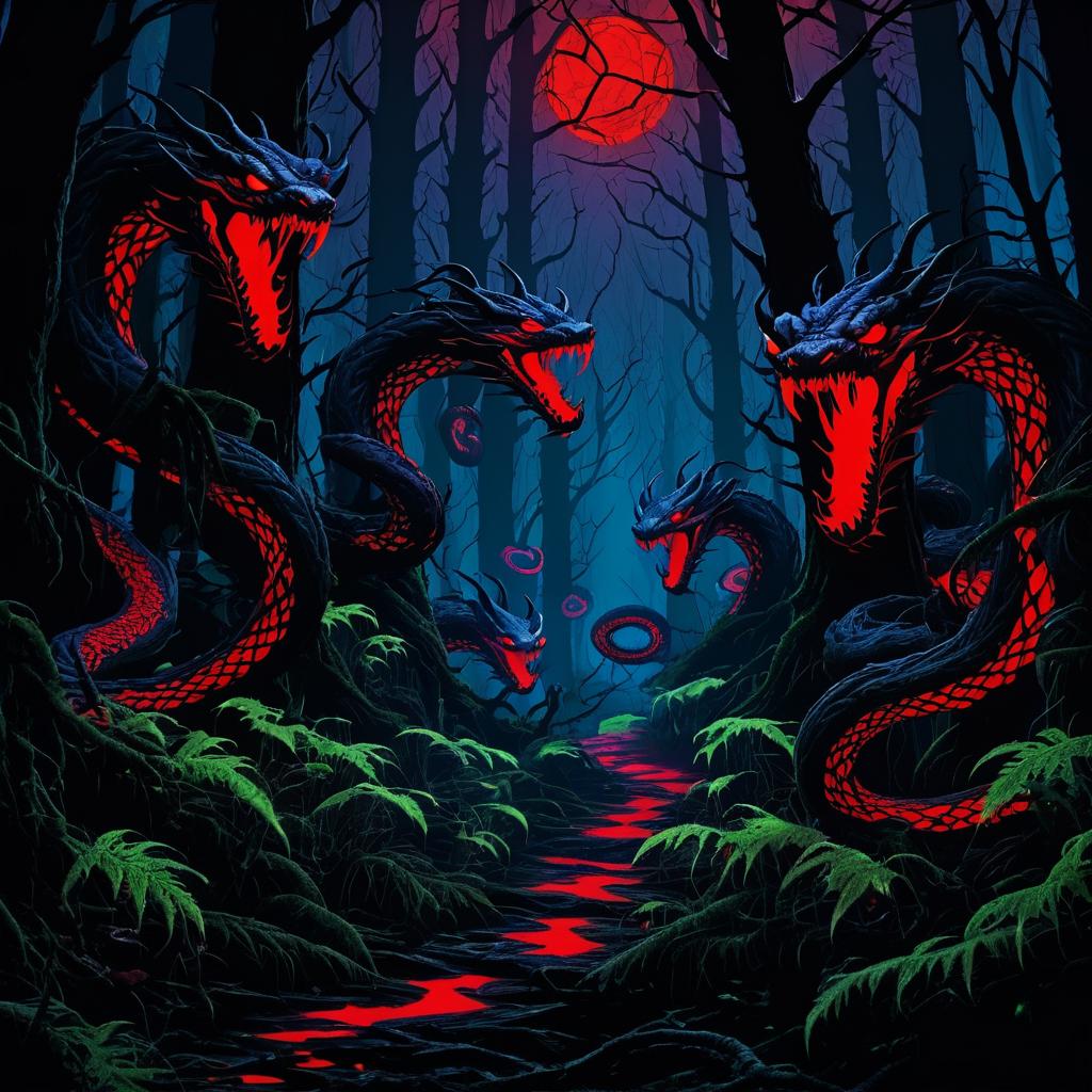 Horror of Mutated Serpents in Dark Forest