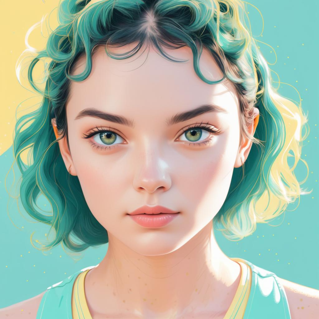 Freckled Girl in Pastel Illustration