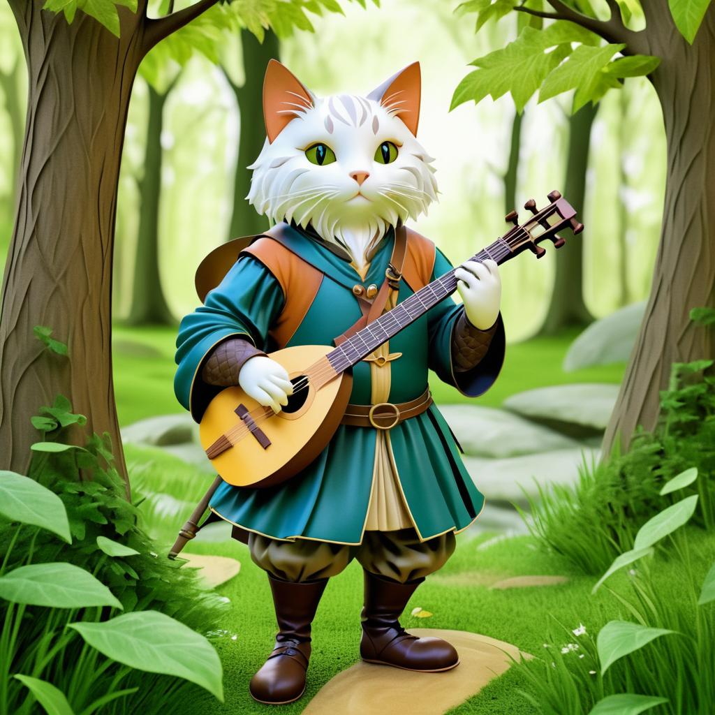 Whimsical Cat Bard in Enchanted Forest